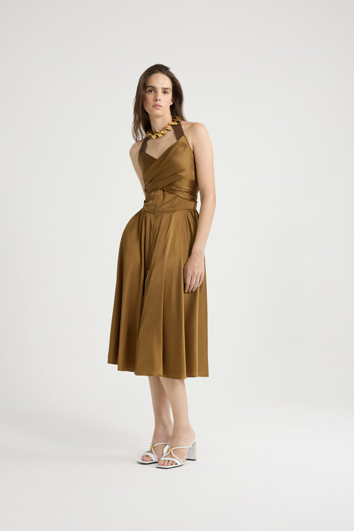 Jean Patou Robe Midi En Satin Tobacco