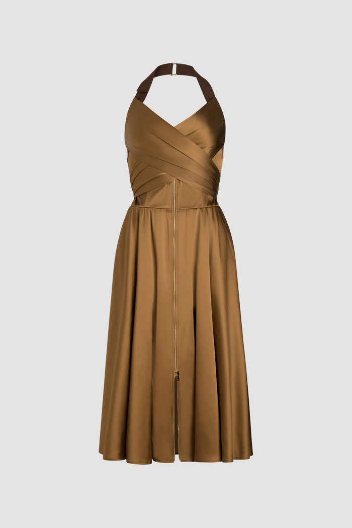 jean patou Robe midi en satin Tobacco