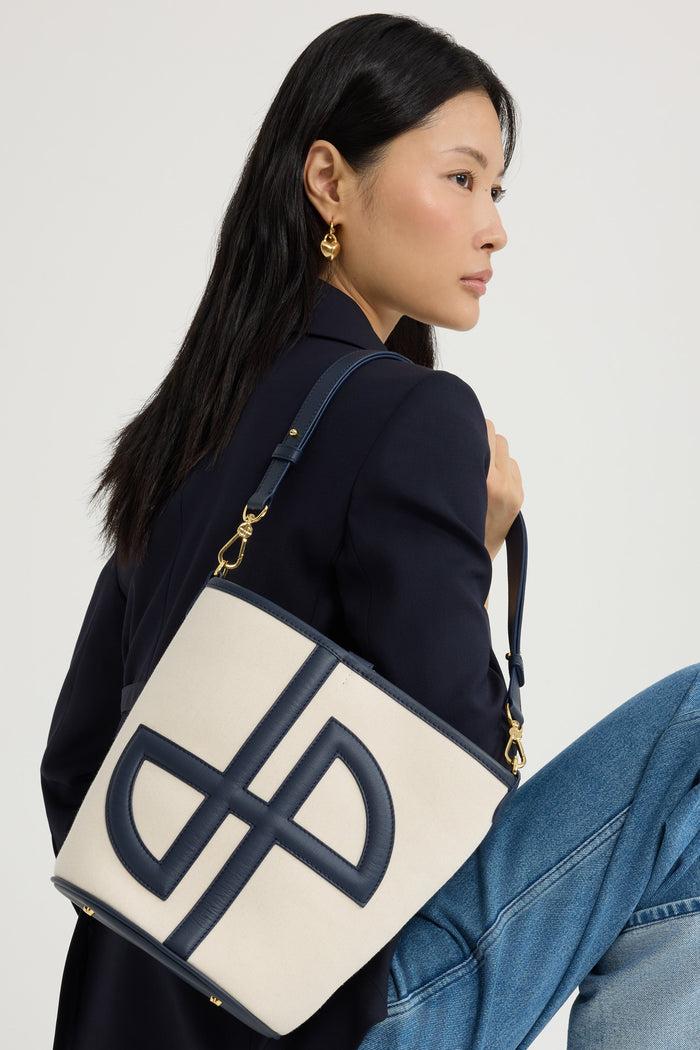 Jean Patou Sac Seau JP En Cuir Et Coton Navy Black