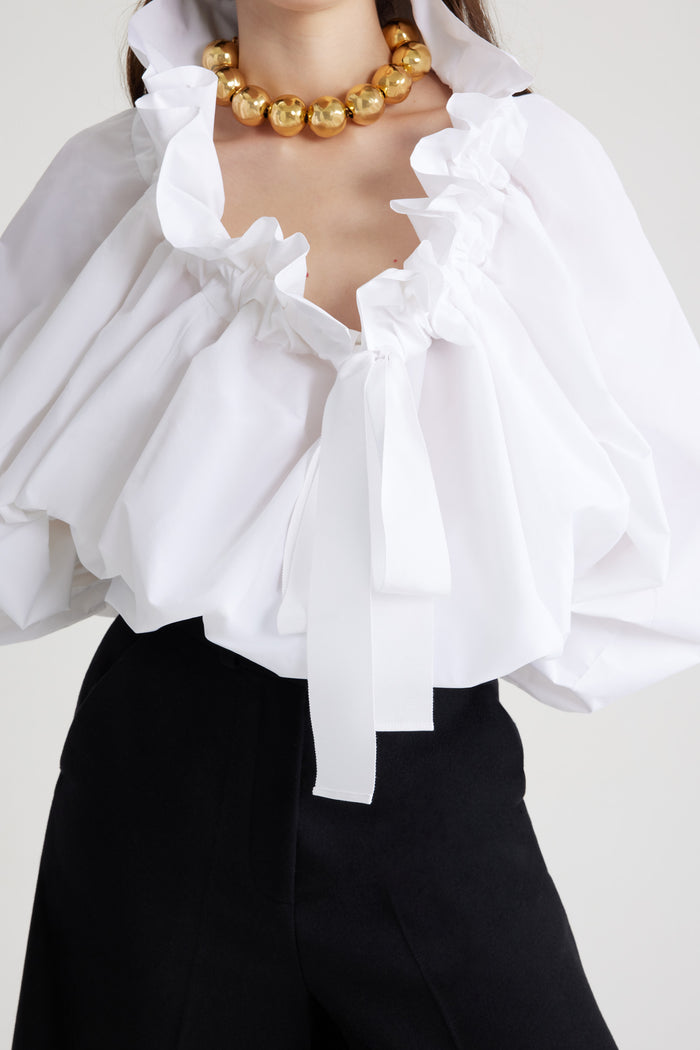 Jean Patou Top à Manches Bouffantes White