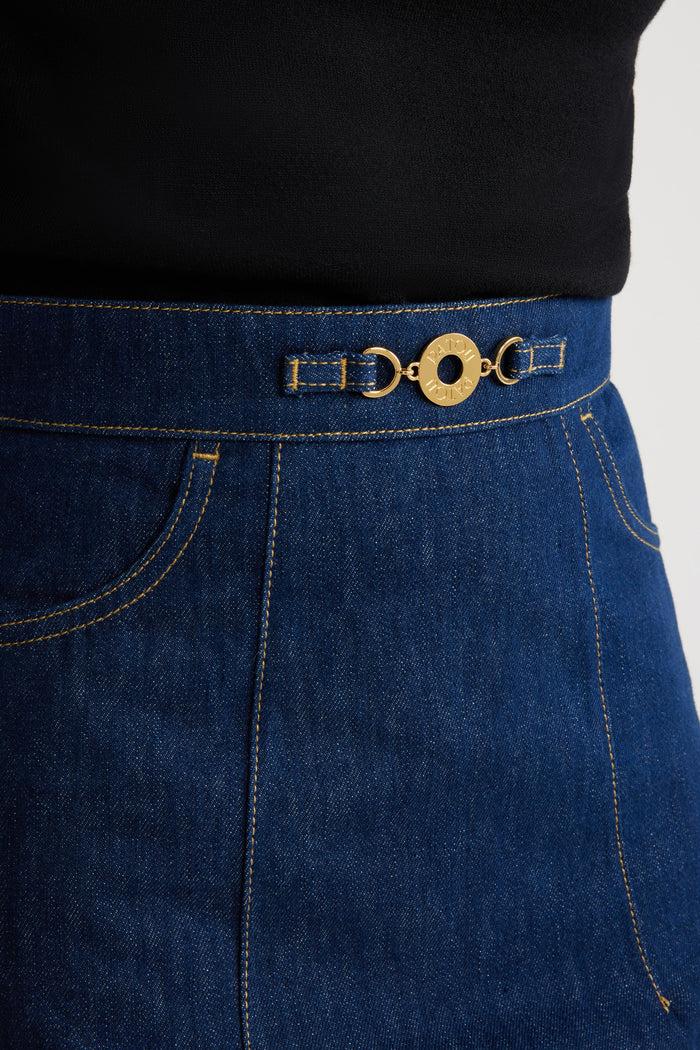 Jean Patou Jupe Courte à Médaillon En Denim De Coton Bio Rodeo Blue