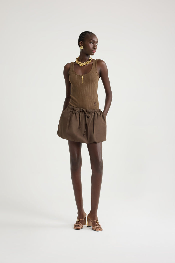 Jean Patou Jupe Courte Bouffante En Gabardine De Coton Bio Java Brown