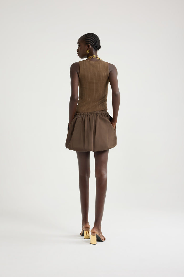 Jean Patou Jupe Courte Bouffante En Gabardine De Coton Bio Java Brown