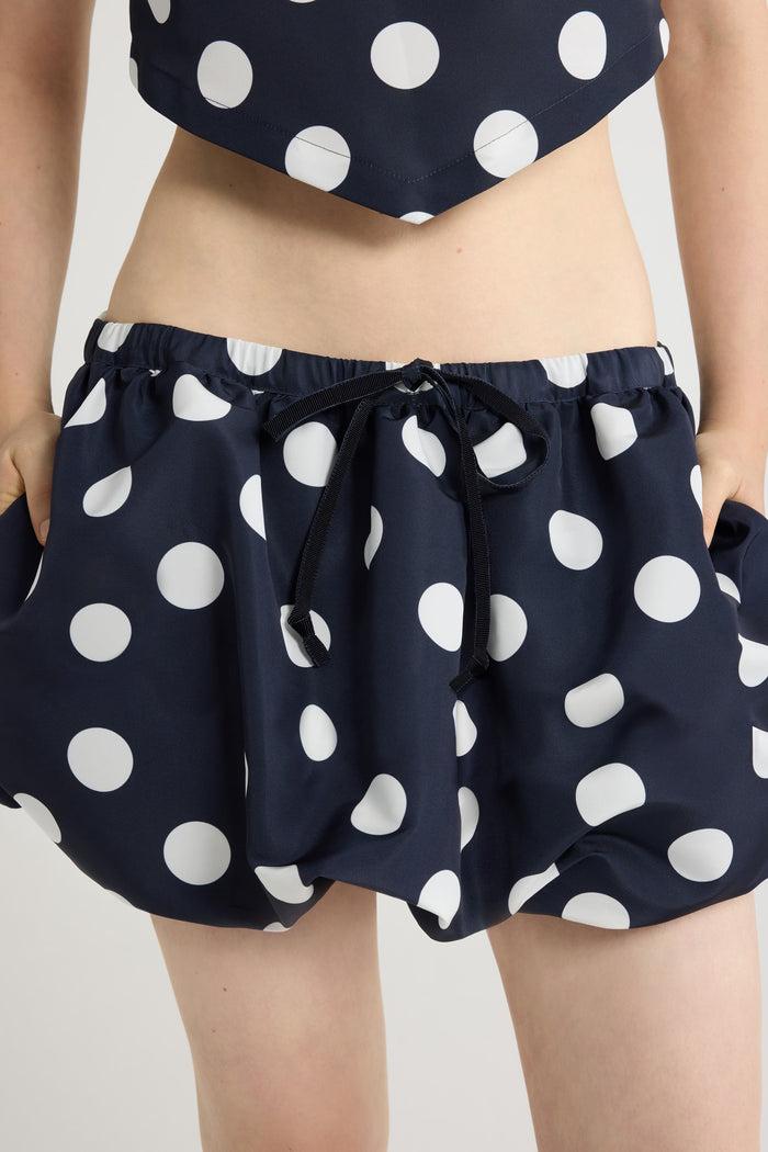 Jean Patou Jupe Courte Bouffante En Ottoman Imprimé Recyclé Navy Polka Dots