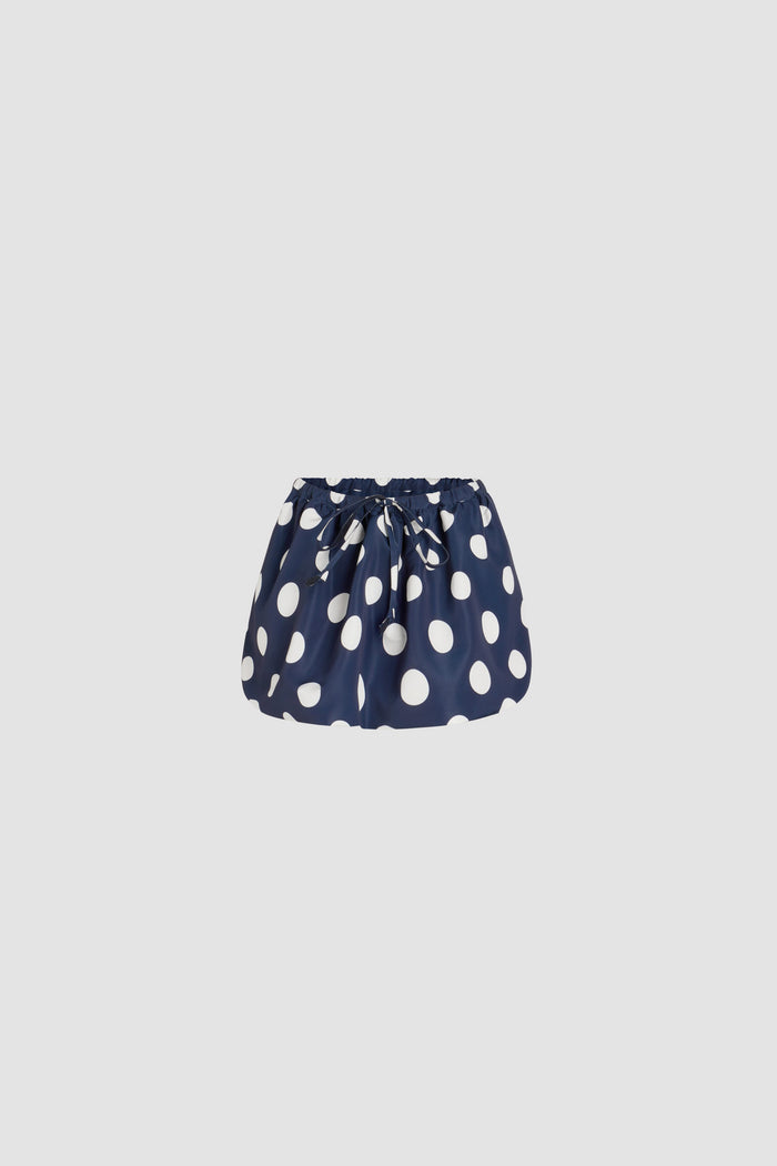 jean patou Jupe courte bouffante en ottoman imprimé recyclé Navy Polka Dots