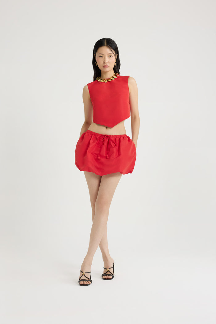 Jean Patou Jupe Courte Bouffante En Ottoman Recyclé Lipstick Red