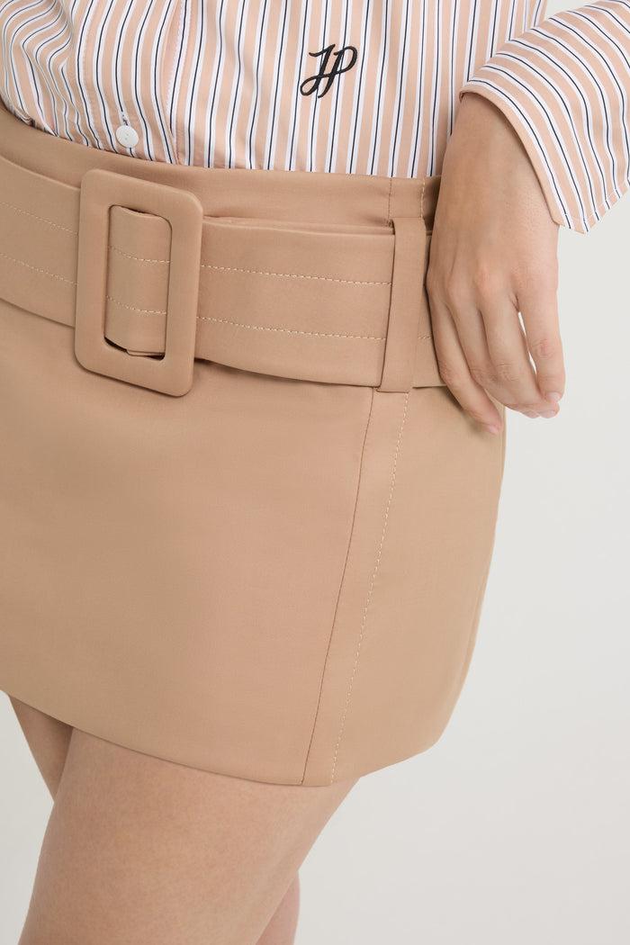 Jean Patou Jupe Courte Ceinturée En Sergé De Coton Bio Praline