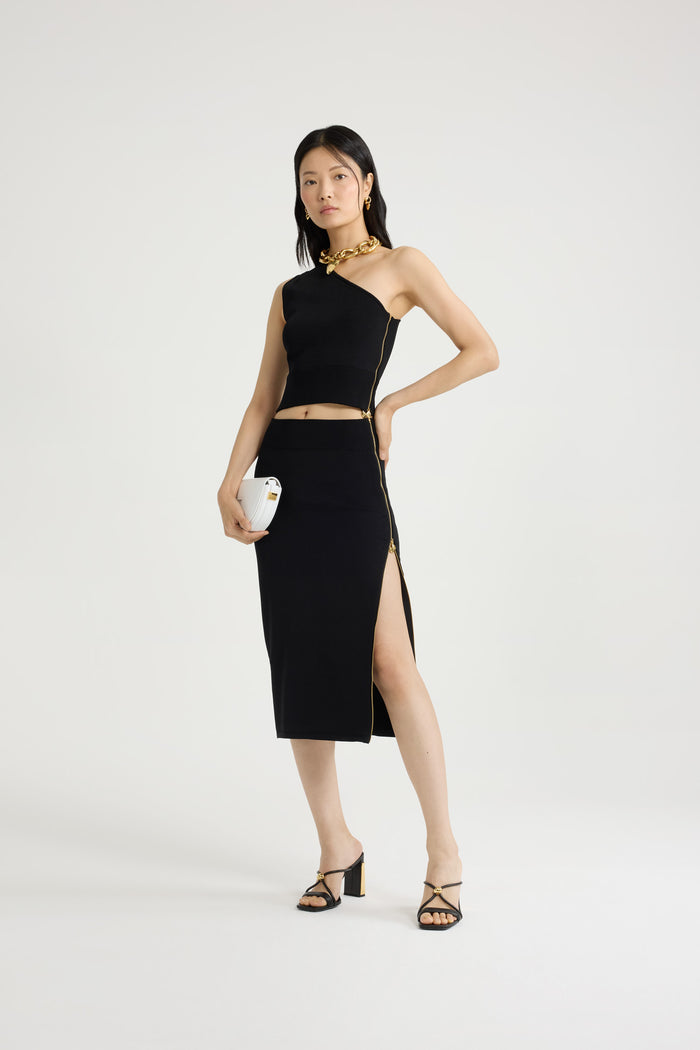 Jean Patou Jupe Crayon Midi En Crêpe Technique Black