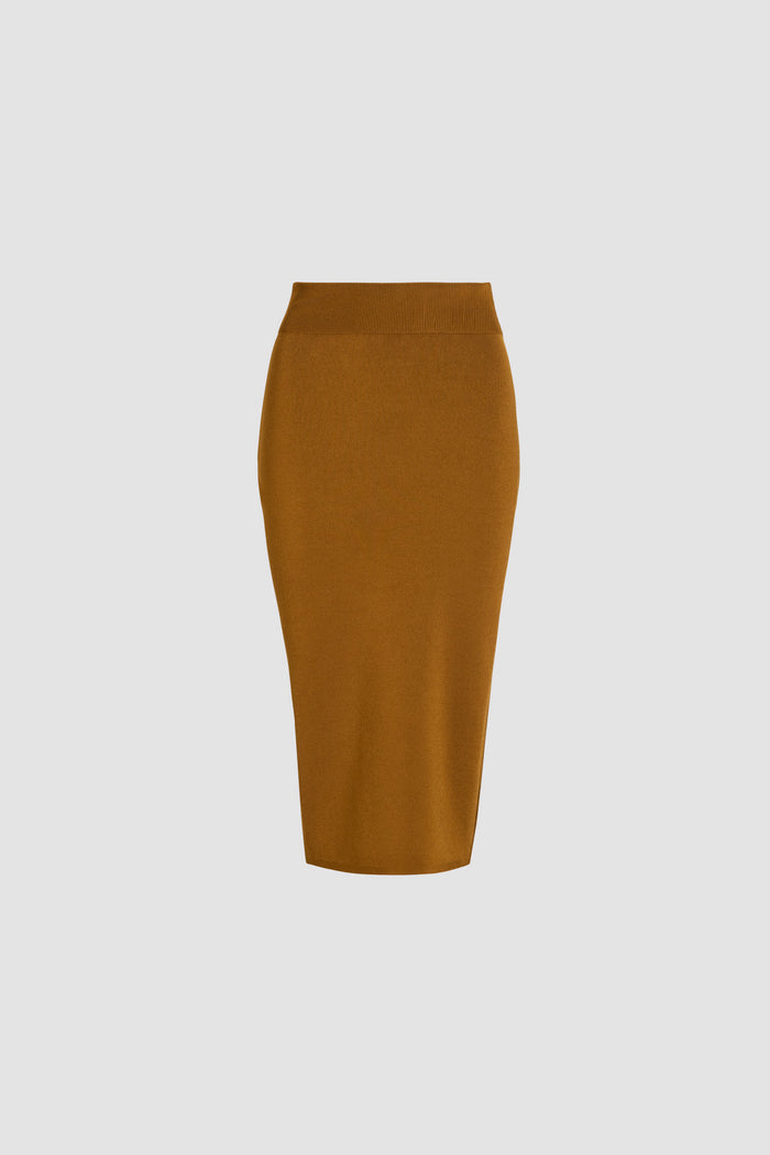 Jean Patou Jupe Crayon Midi En Crêpe Technique Caramel