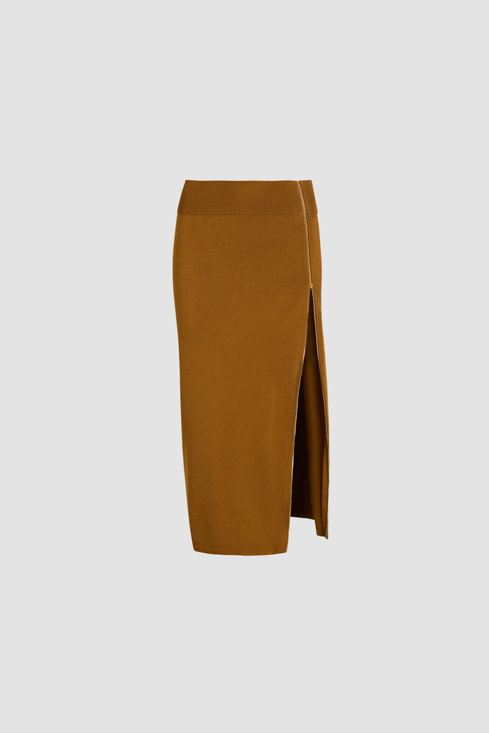 jean patou Jupe crayon midi en crêpe technique Caramel