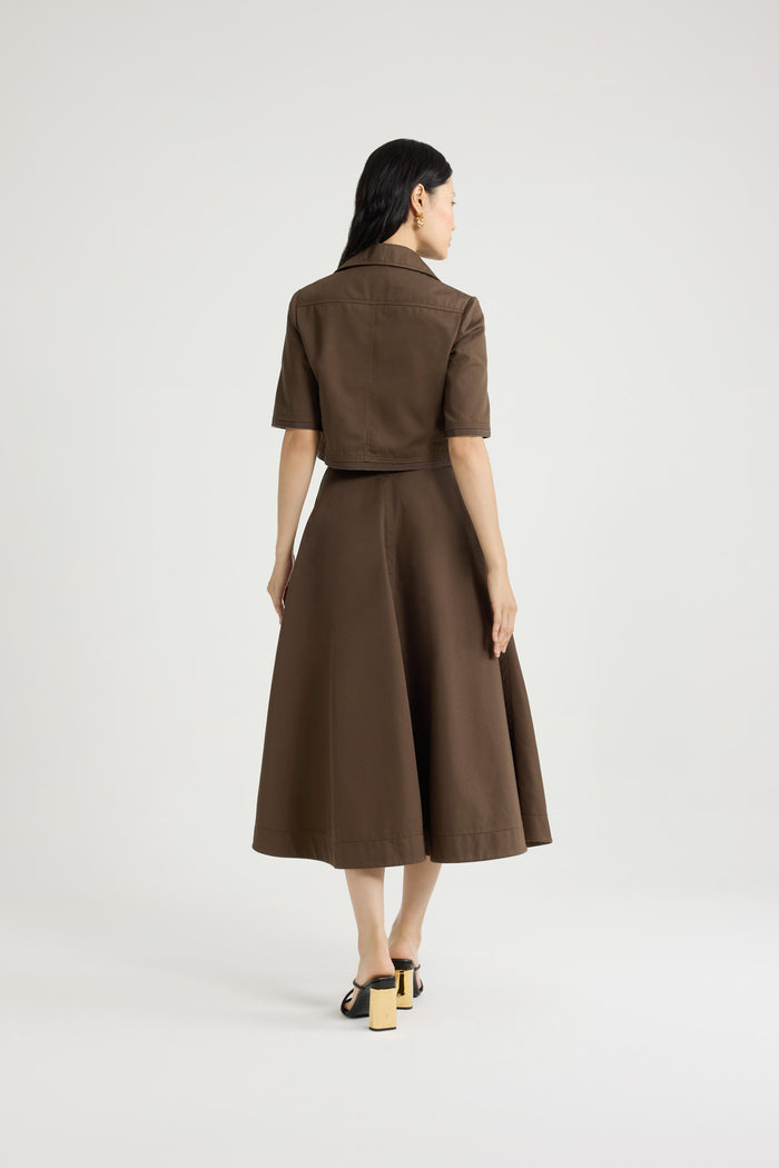 Jean Patou Jupe Longue évasée En Gabardine De Coton Bio Java Brown