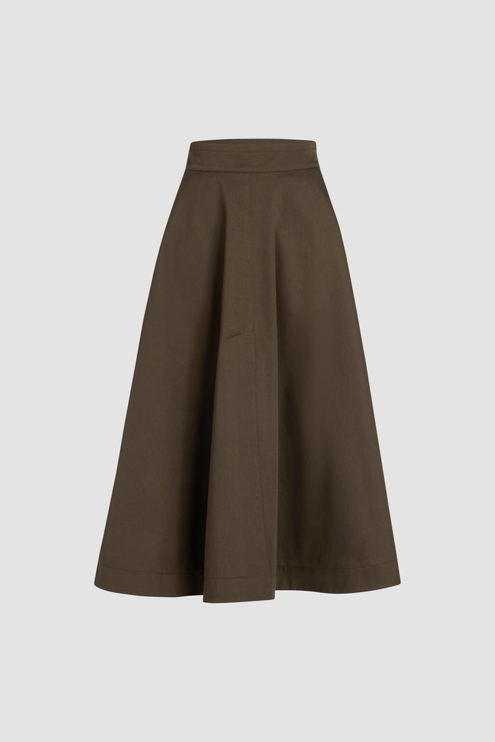 jean patou Jupe longue évasée en gabardine de coton bio Java Brown