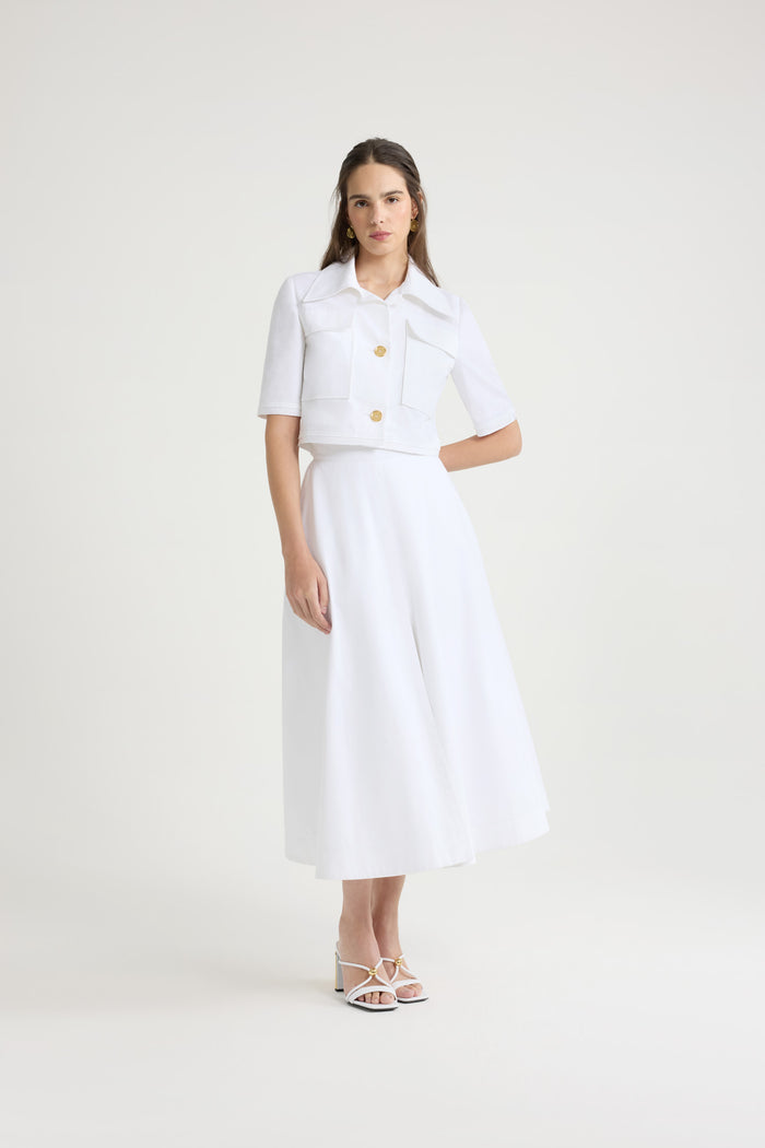 Jean Patou Jupe Longue évasée En Gabardine De Coton Bio White