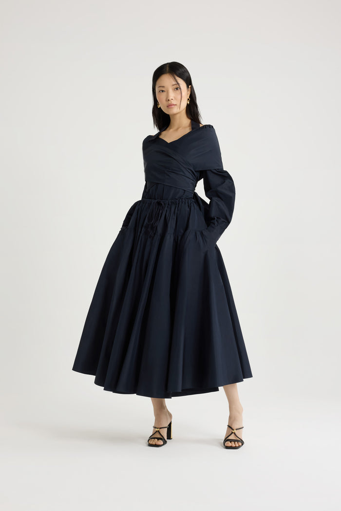 Jean Patou Jupe Longue Volumineuse En Faille Recyclée Navy Black