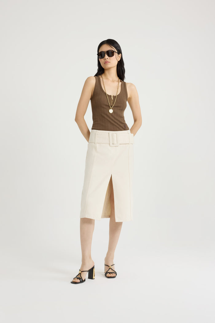 Jean Patou Jupe Midi Ceinturée En Denim De Coton Natural