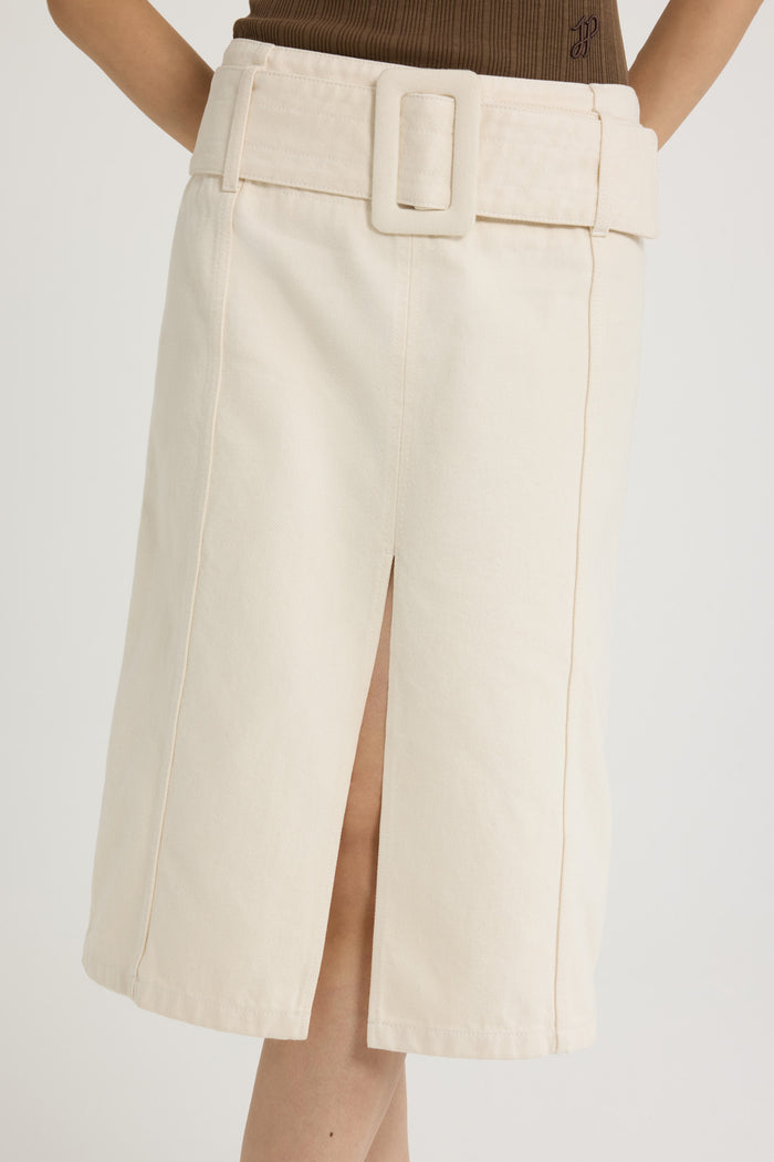 Jean Patou Jupe Midi Ceinturée En Denim De Coton Natural