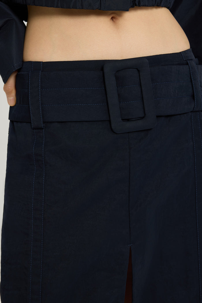 Jean Patou Jupe Midi Ceinturée En Nylon Léger Recyclé Navy Black