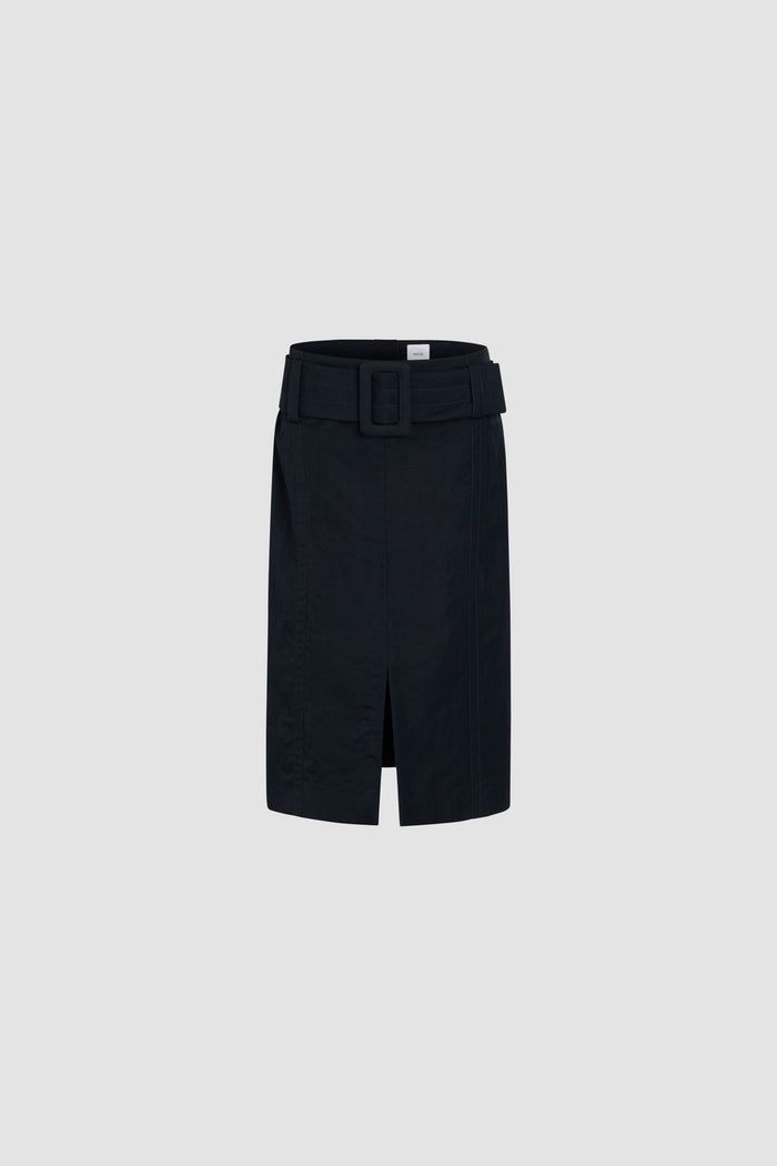 jean patou Jupe midi ceinturée en nylon léger recyclé Navy Black