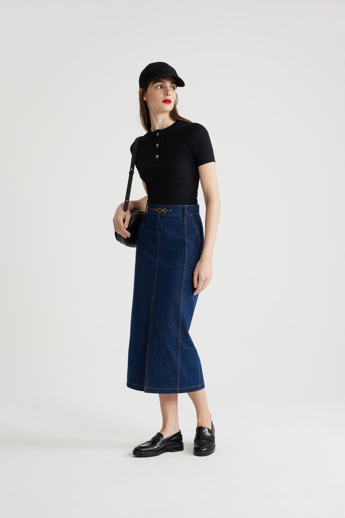 Jean Patou Jupe Midi Fendue En Denim Bio Rodeo Blue
