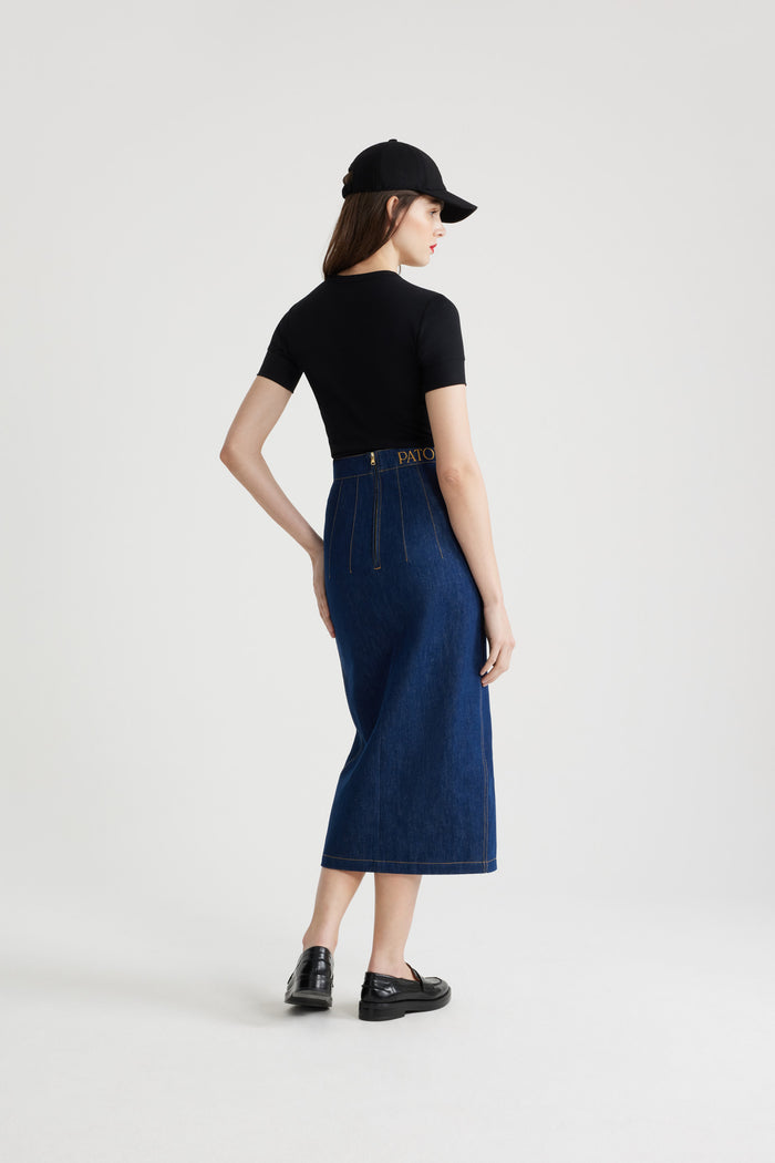 Jean Patou Jupe Midi Fendue En Denim Bio Rodeo Blue