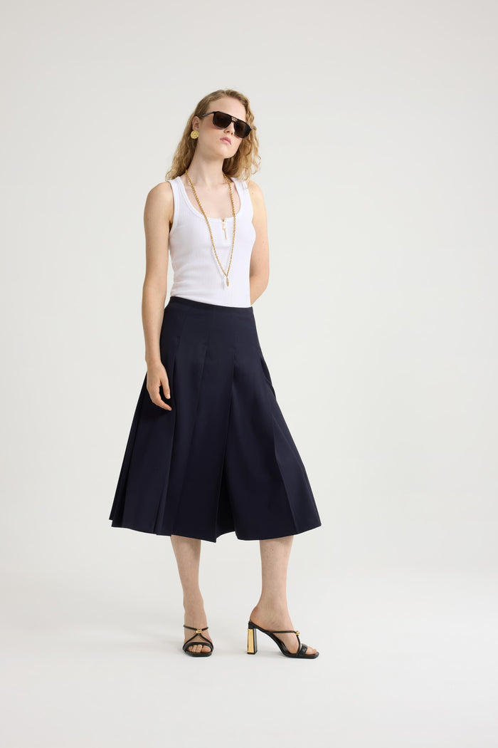 Jean Patou Jupe Midi Plissée En Sergé De Laine Technique éco-responsable Navy Black