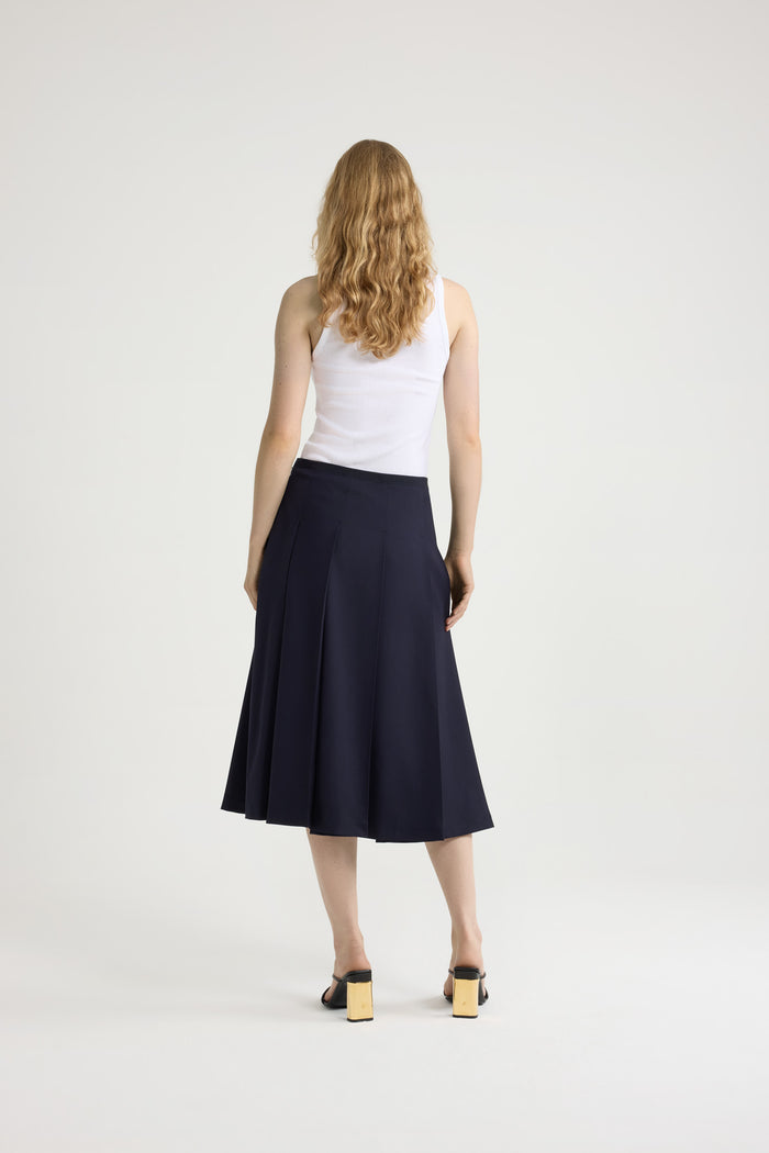 Jean Patou Jupe Midi Plissée En Sergé De Laine Technique éco-responsable Navy Black