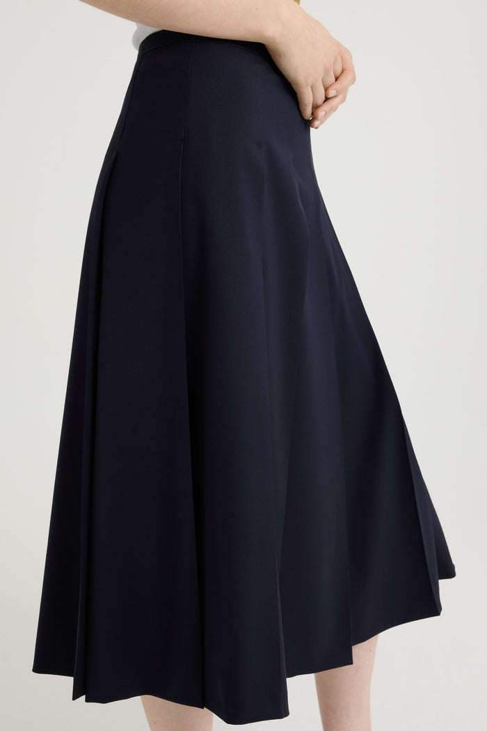 Jean Patou Jupe Midi Plissée En Sergé De Laine Technique éco-responsable Navy Black