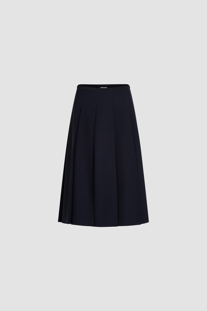 jean patou Jupe midi plissée en sergé de laine technique éco-responsable Navy Black