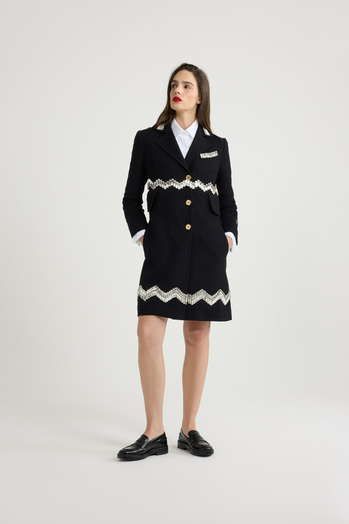 Jean Patou Manteau D'été à Strass En Tweed De Coton Black