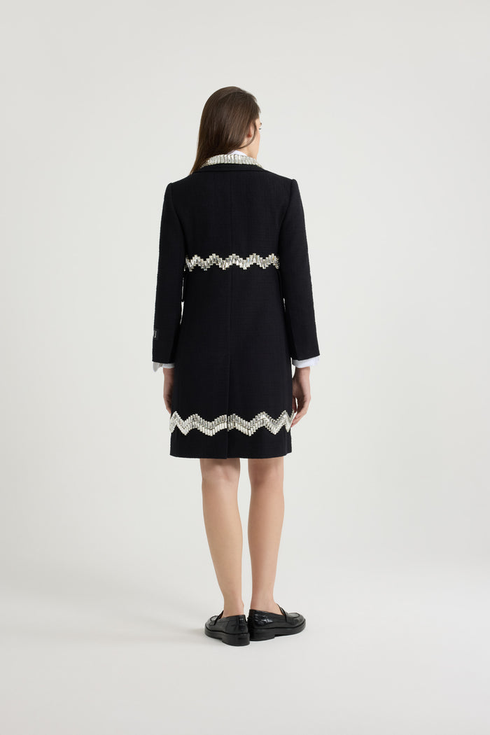 Jean Patou Manteau D'été à Strass En Tweed De Coton Black