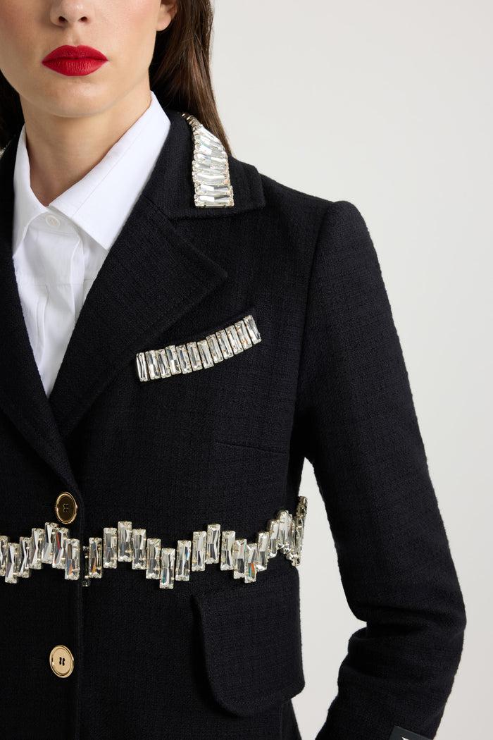 Jean Patou Manteau D'été à Strass En Tweed De Coton Black