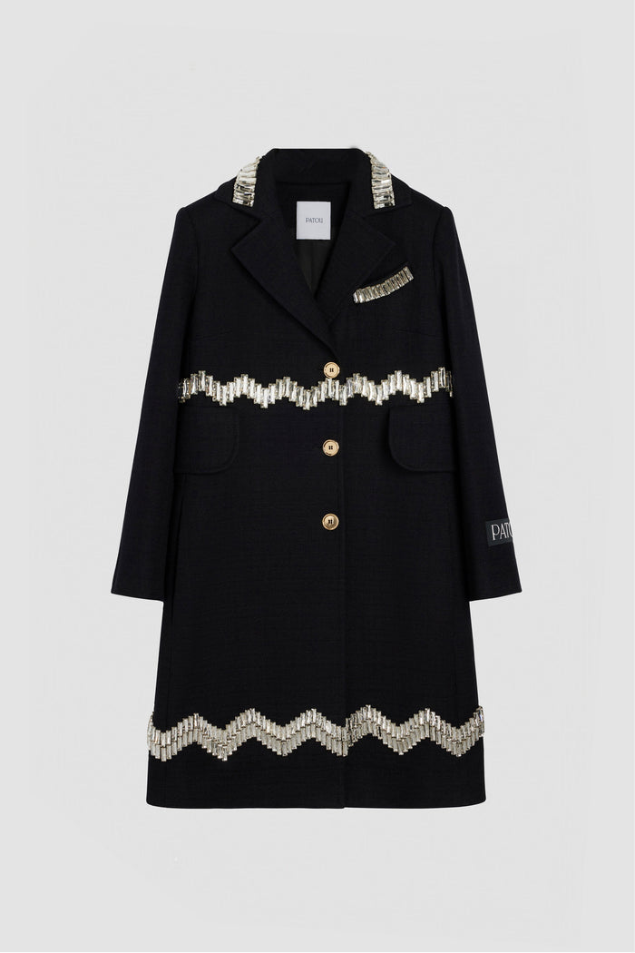 jean patou Manteau d'été à strass en tweed de coton Black