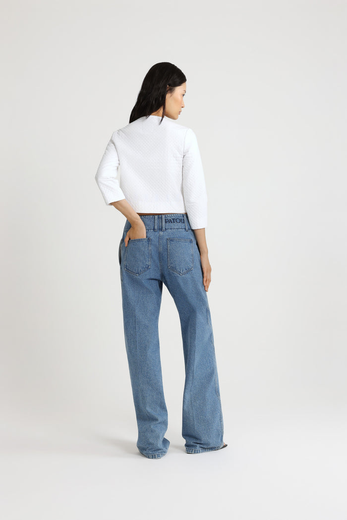 Jean Patou Pantalon à Ceinture Large En Denim De Coton Heritage Blue Wash