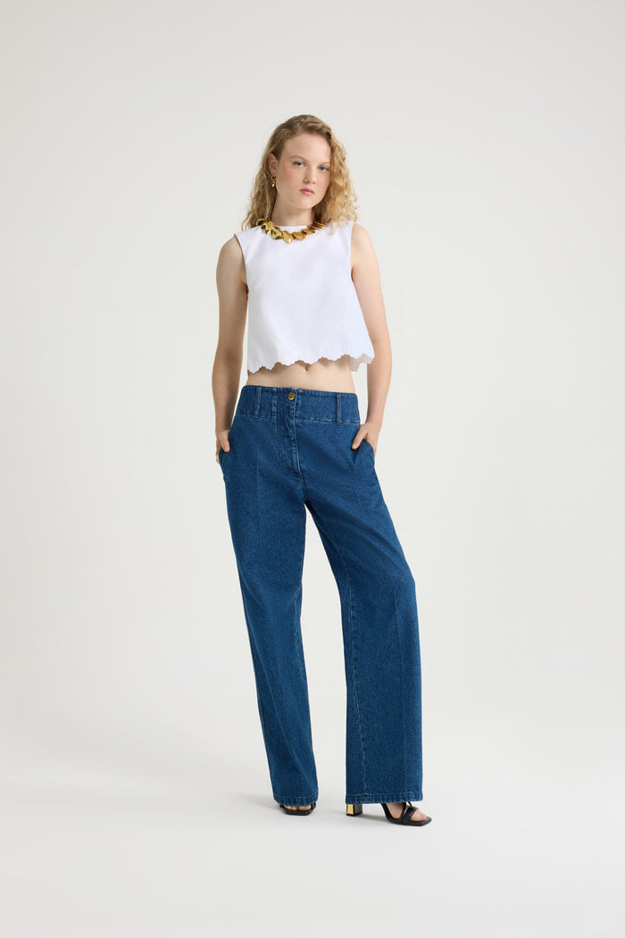 Jean Patou Pantalon à Ceinture Large En Denim De Coton Ink Blue