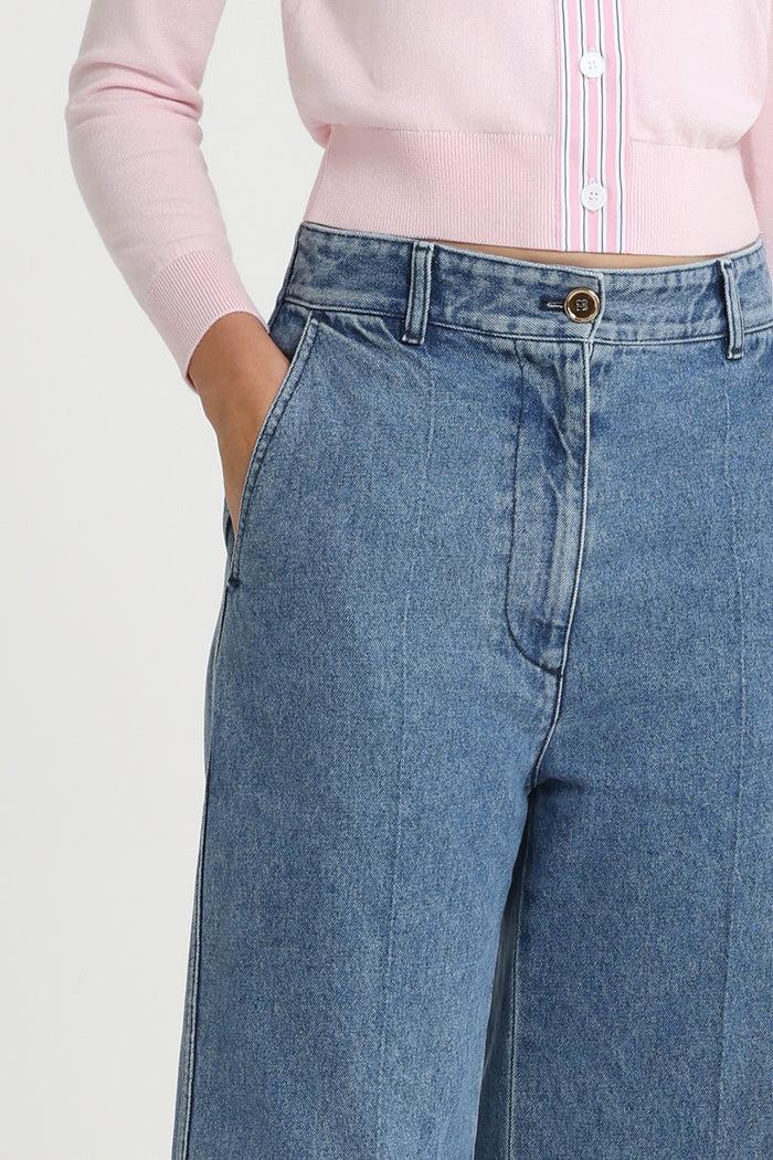 Jean Patou Pantalon Iconique à Revers En Denim Heritage Blue Wash