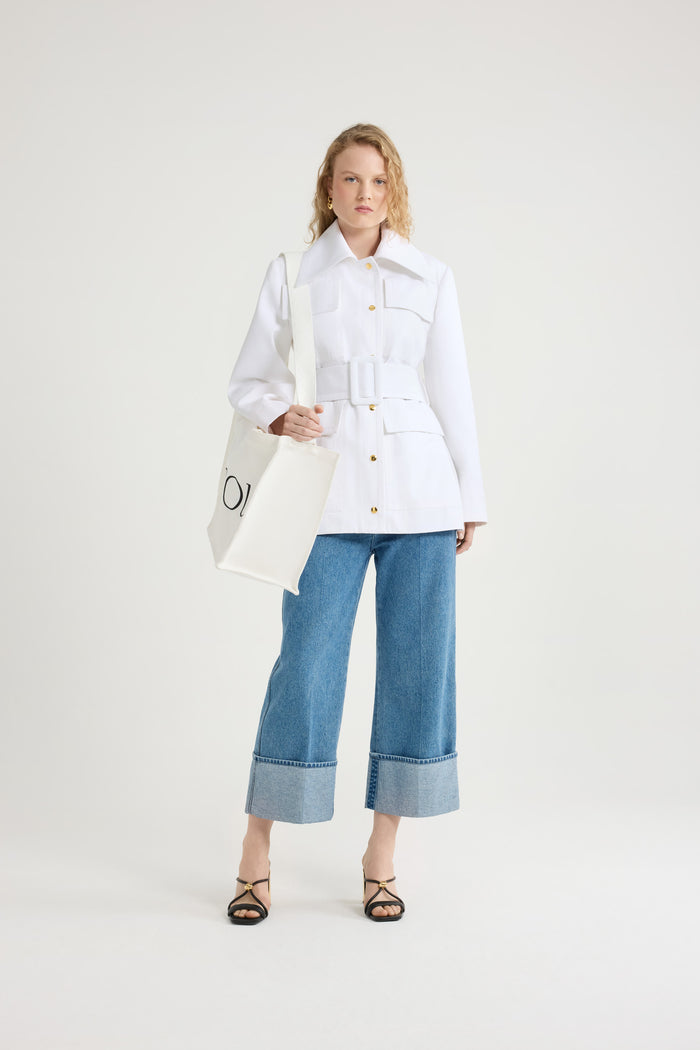 Jean Patou Parka Safari En Gabardine De Coton Bio White