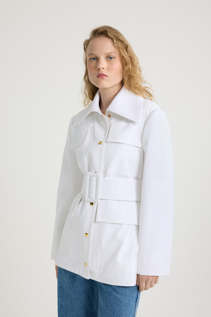 Jean Patou Parka Safari En Gabardine De Coton Bio White