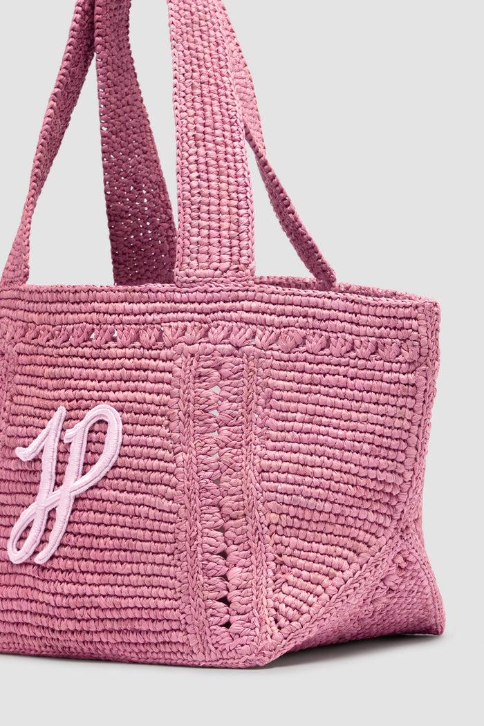 Jean Patou Petit Cabas Trapèze à Monogramme JP En Raphia Primrose Pink