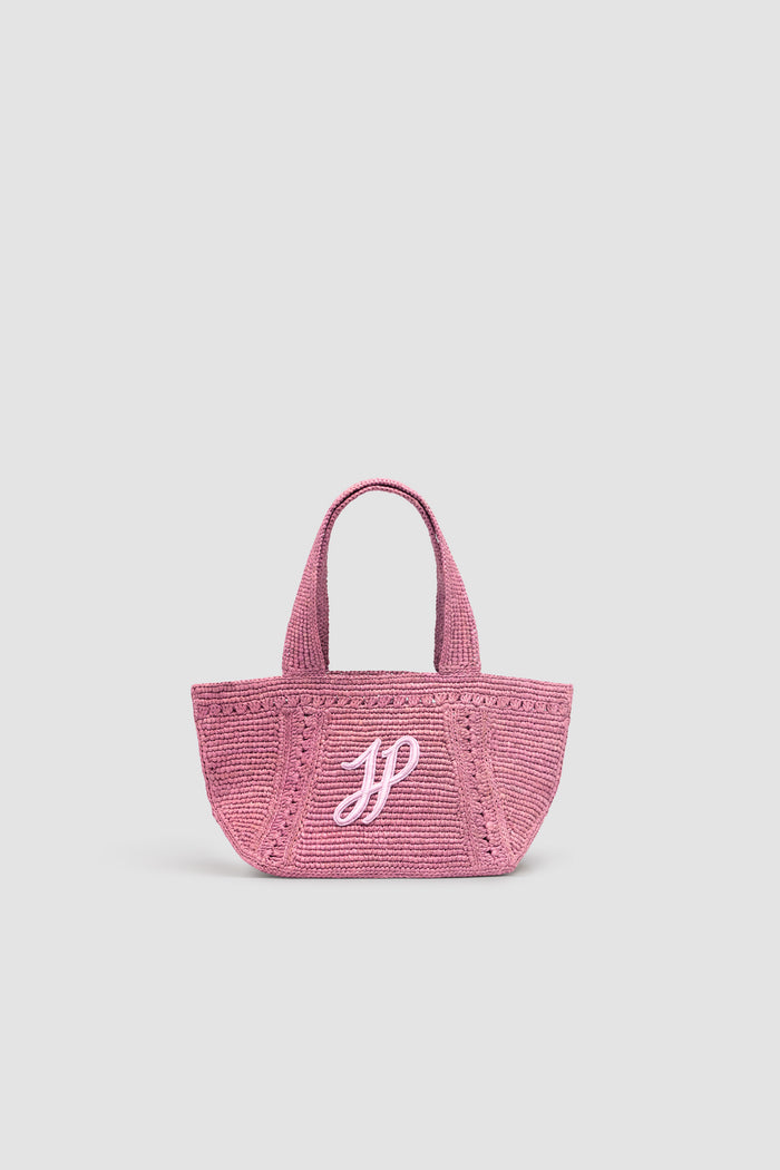 jean patou Petit cabas trapèze à monogramme JP en raphia Primrose Pink