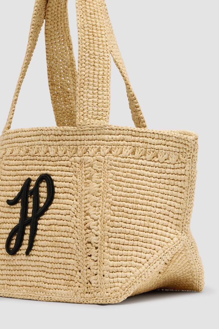 Jean Patou Petit Cabas Trapèze à Monogramme JP En Raphia Vanilla
