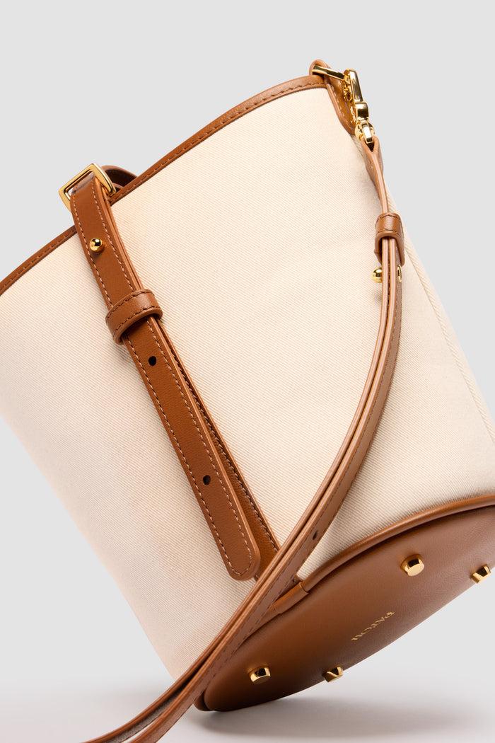 Jean Patou Petit Sac Seau JP En Cuir Et Coton Caramel