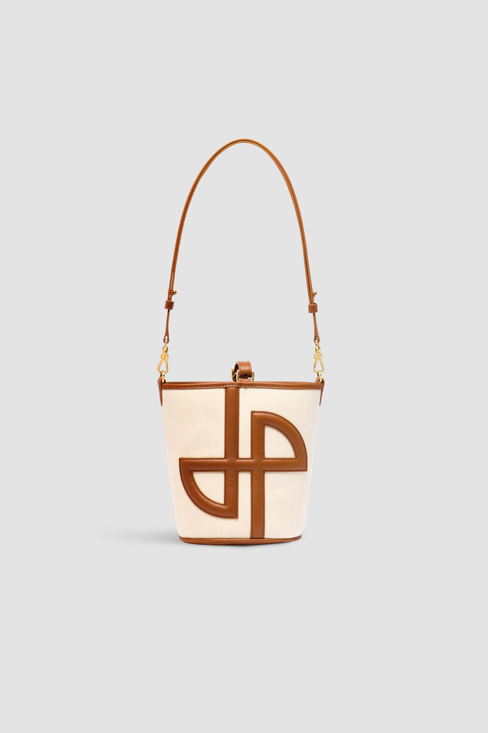 jean patou Petit sac seau JP en cuir et coton Caramel
