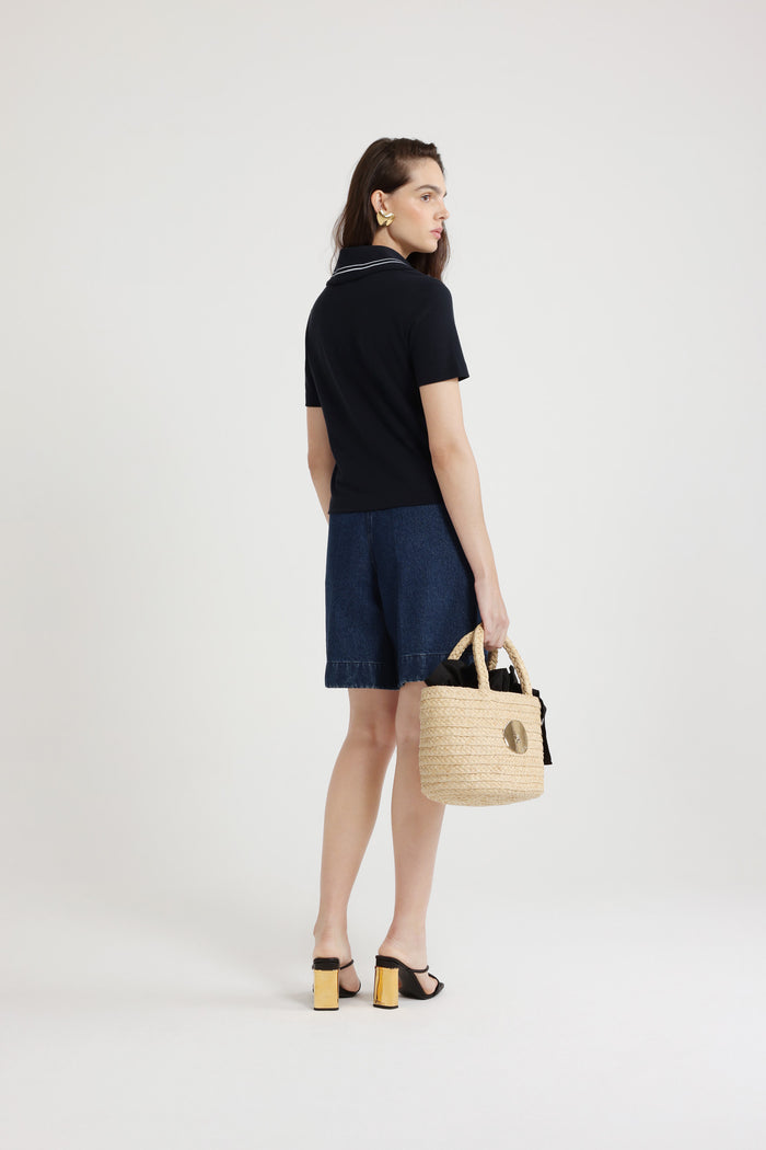 Jean Patou Polo à Monogramme JP Brodé En Coton Bio Piqué Navy Black