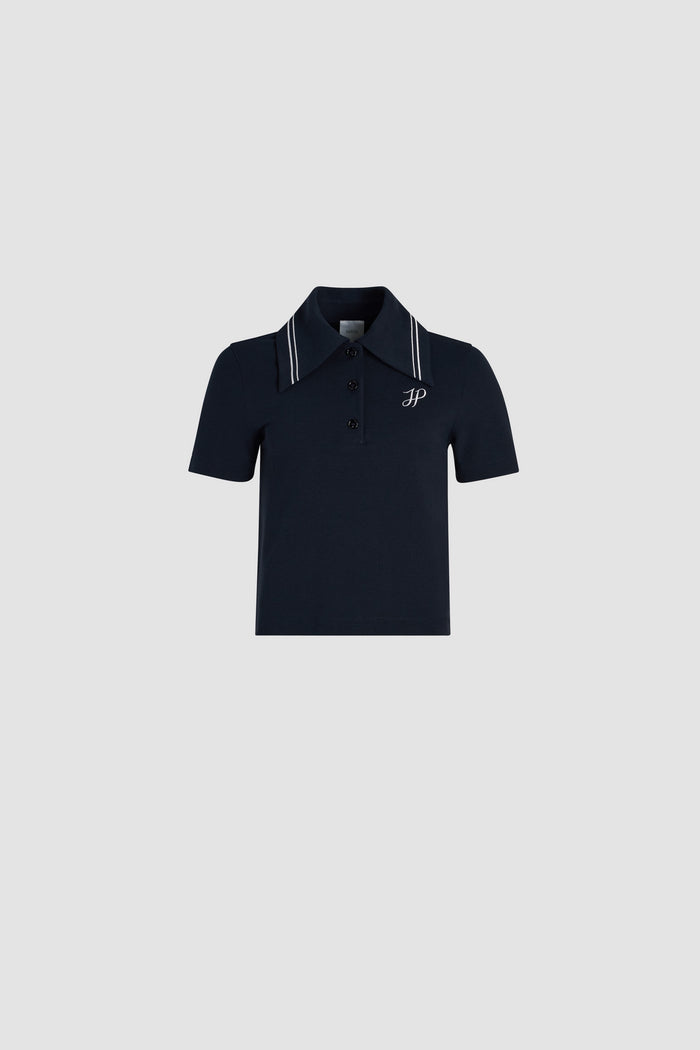 jean patou Polo à monogramme JP brodé en coton bio piqué Navy Black