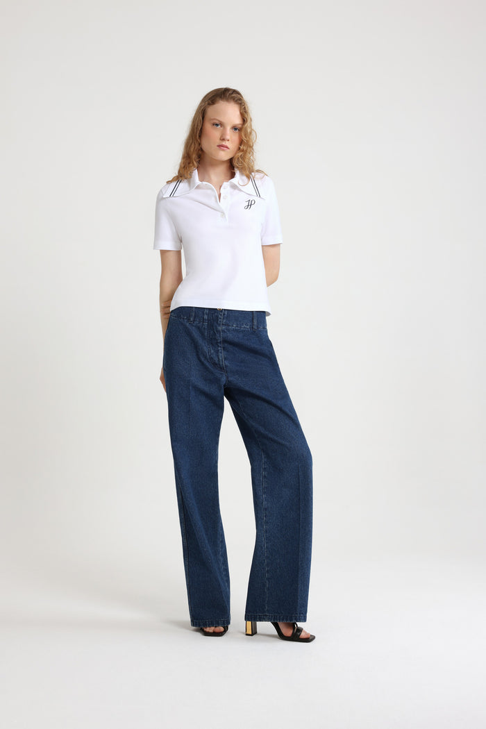 Jean Patou Polo à Monogramme JP Brodé En Coton Bio Piqué White