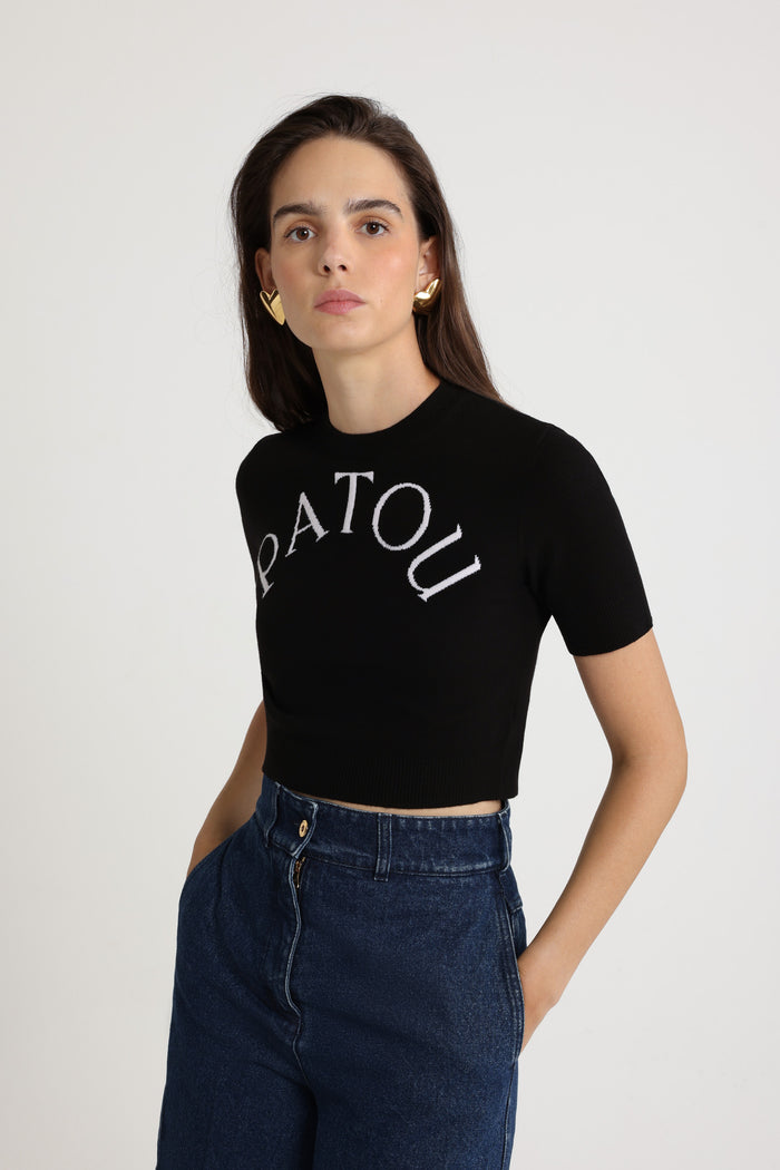 Jean Patou Pull Court à Logo Patou En Laine Mérinos Mélangée Black