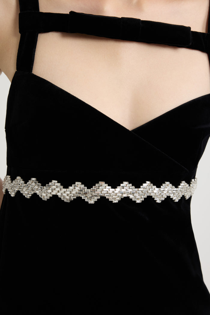 Jean Patou Robe à Noeud Et Strass En Velours De Coton Black