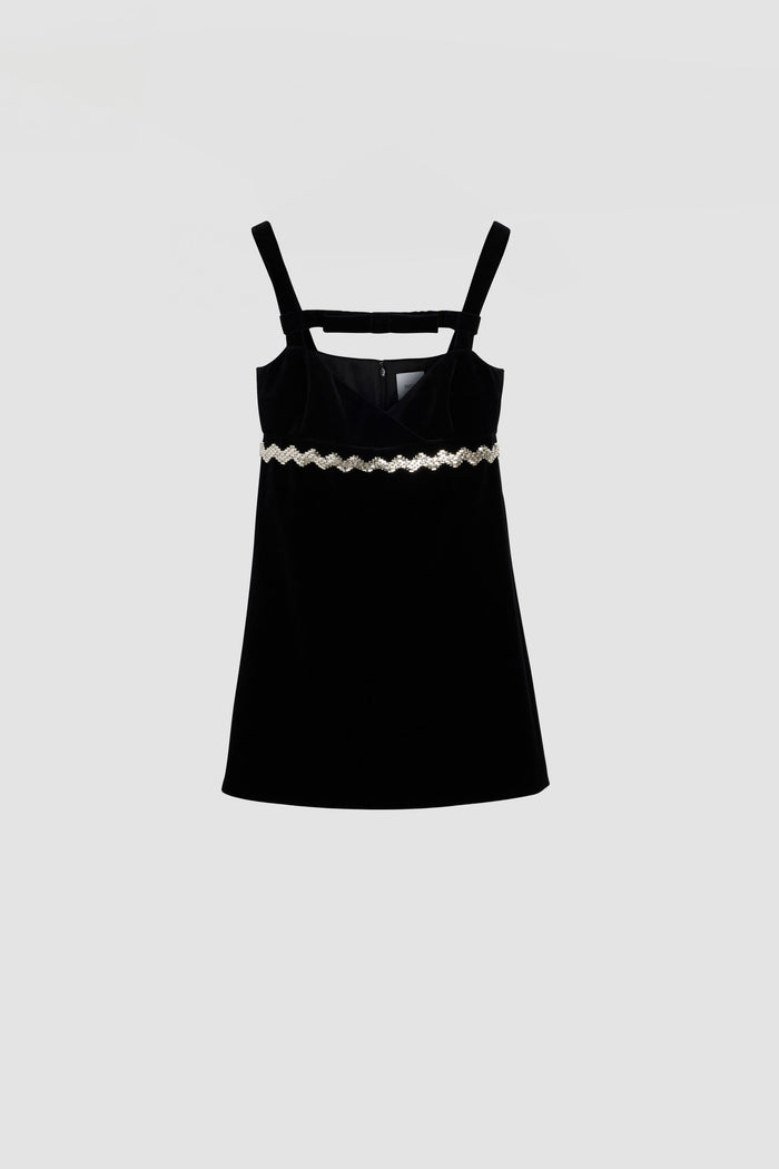 jean patou Robe à noeud et strass en velours de coton Black