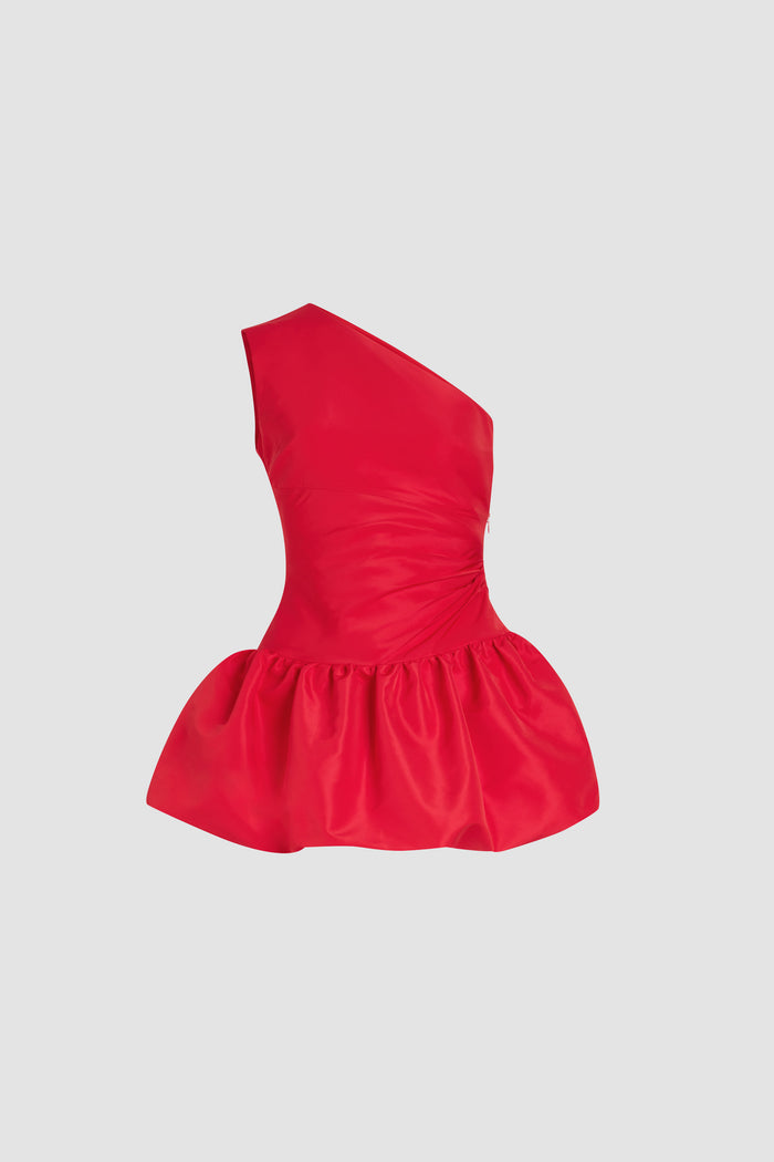 jean patou Robe boule courte asymétrique en ottoman recyclé Lipstick Red