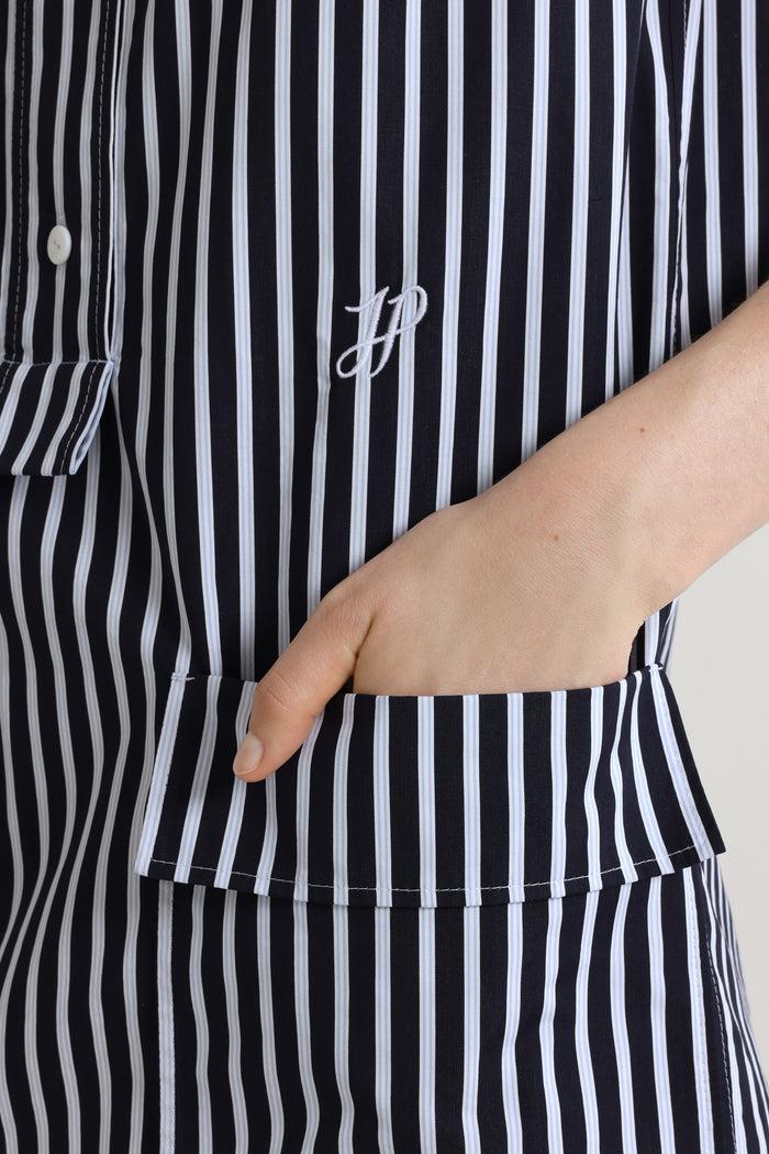 Jean Patou Robe Chemise Courte En Popeline De Coton Bio Imprimée Navy Stripes